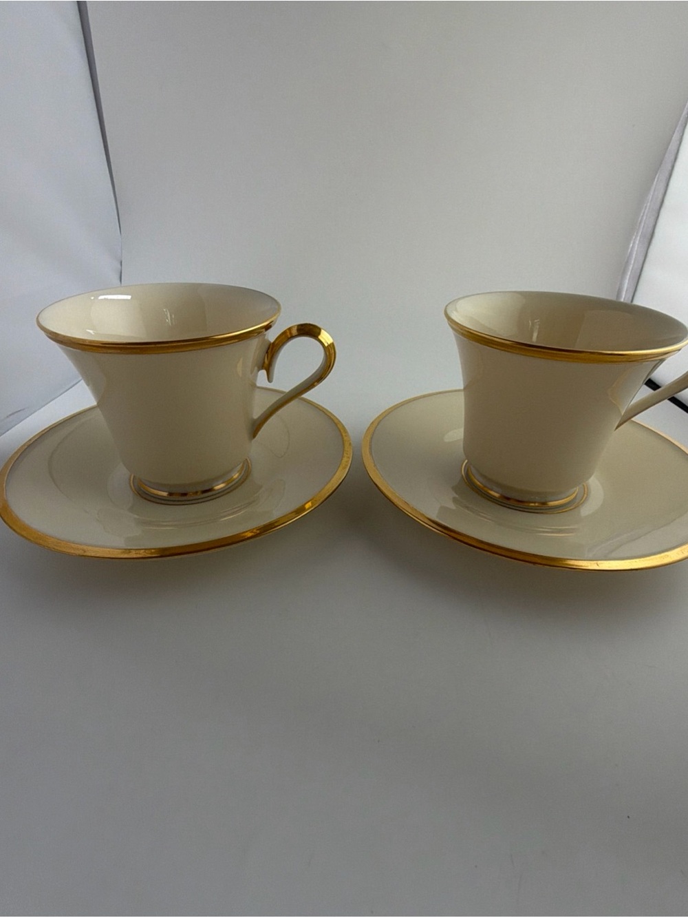 Lenox Eternal Coffee/Tea Cups with saucers Gold Trim Ivory set of 2